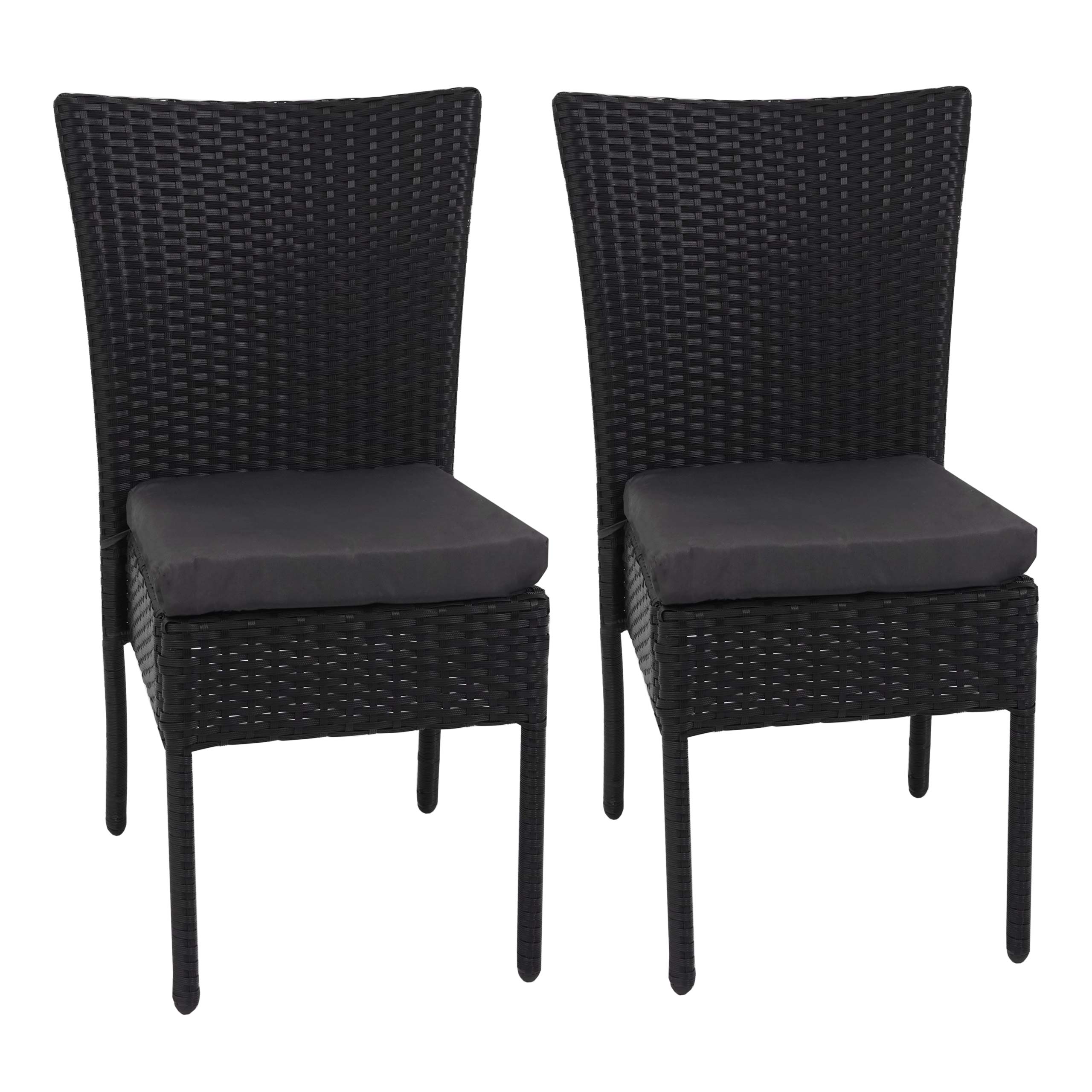 2x Poly-Rattan Sessel MCW-E22,Gartenstuhl verstellbar schwarz,Kissen dunkelgrau 