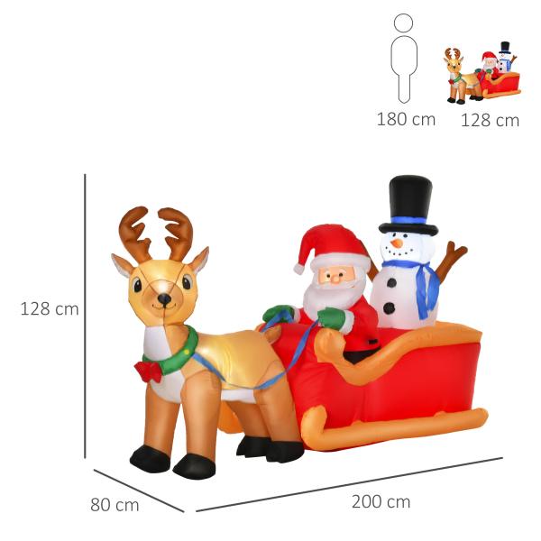 Aufblasbarer Weihnachtsmann auf Schlitten beleuchtet 200cm